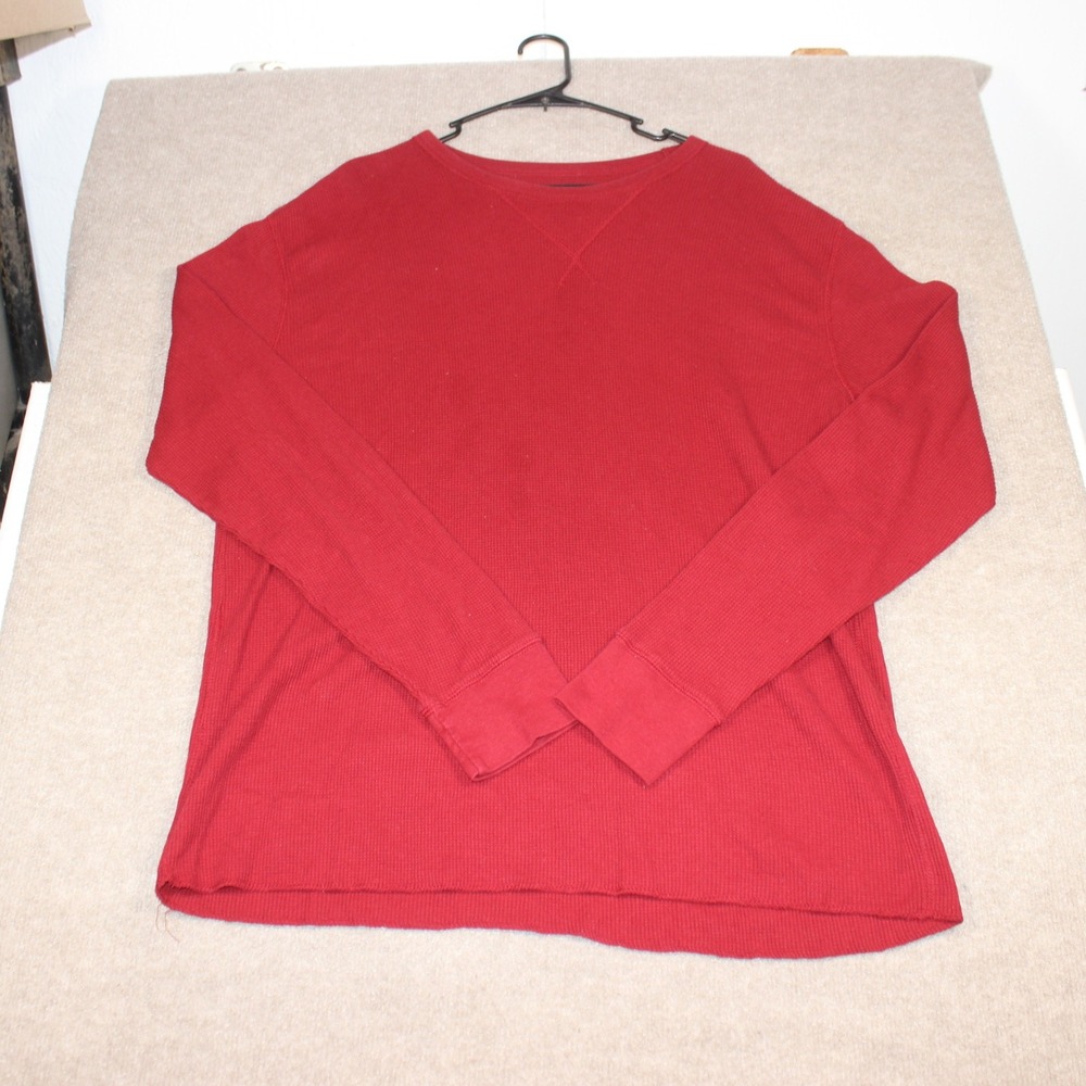 Red Camel Mens Thermal Waffle Knit Shirt Red Long Sleeve Crew Neck XXL